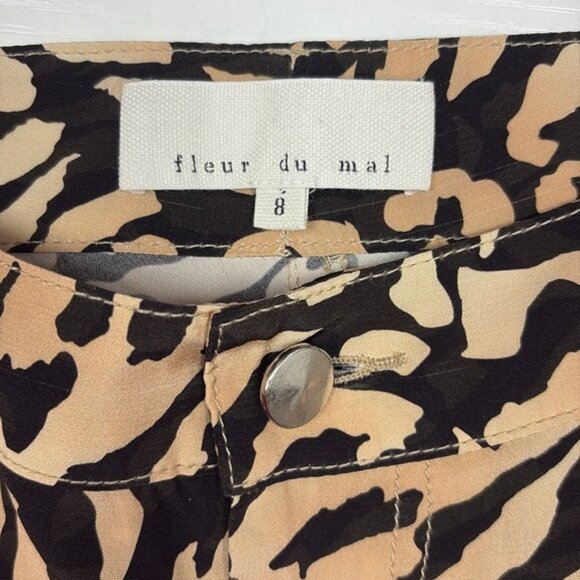 Fleur du Mal Tiger Print 100% Silk High Rise Cropped Wide Leg Pant Animal Boho 8 - Picture 8 of 11